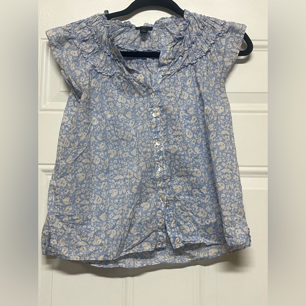 Womens floral Blue Floral Ruffled Button-Front Top